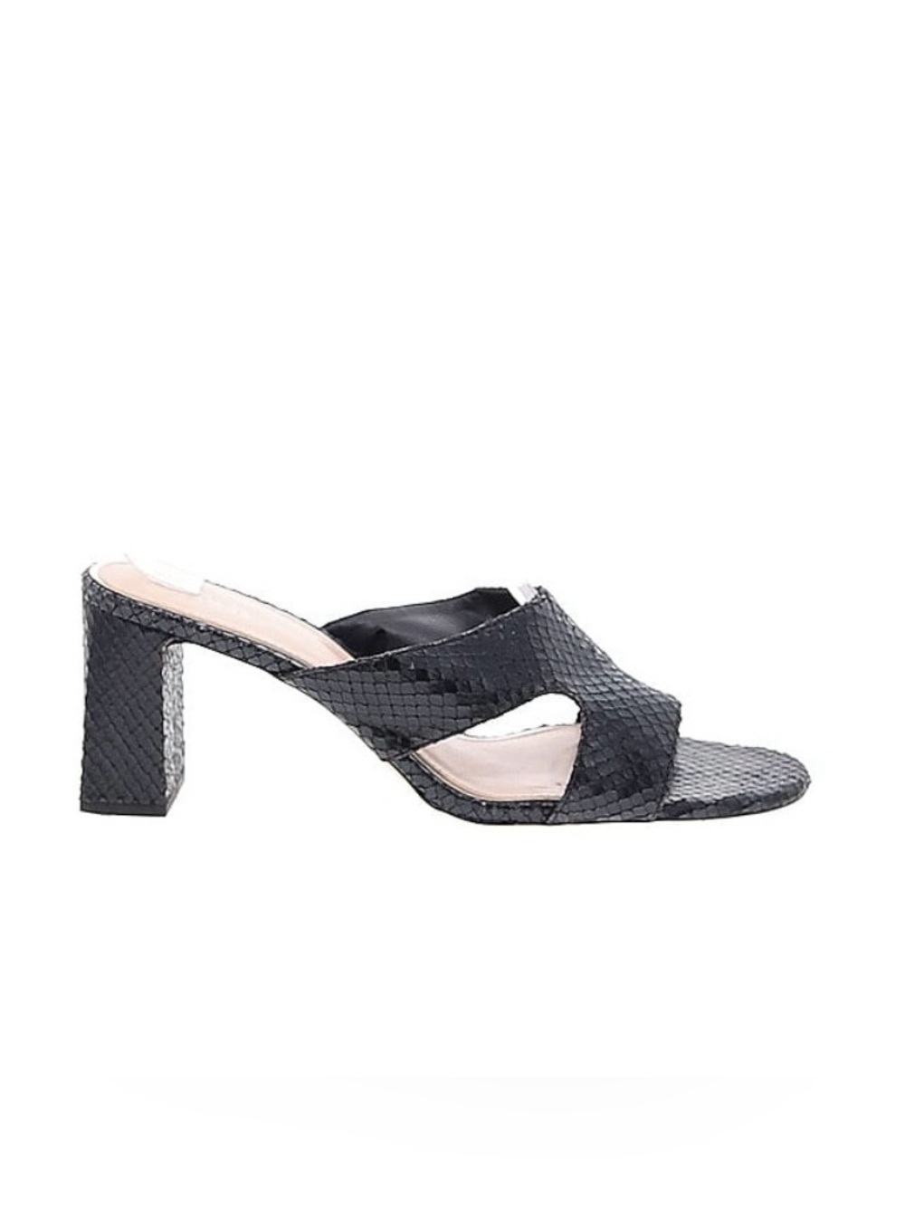 Zara Black Textured Snake-Print Block Heel Slide